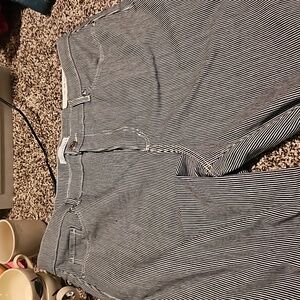 Loft jeans. Women's size 14/32. High waist. Kick crop. Blue and white stripes.